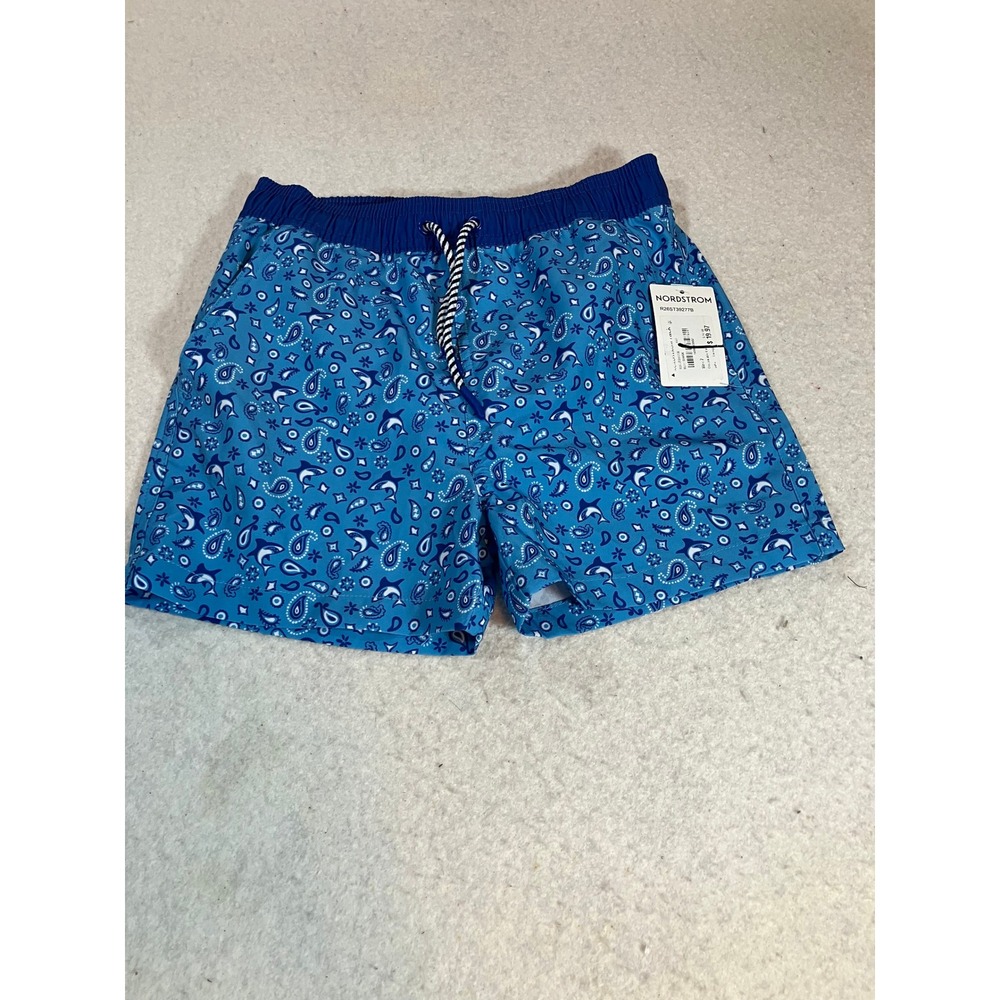 Andy & Evan Boys Blue Shark Paisley Swim Trunks Shorts Size 7 NWT